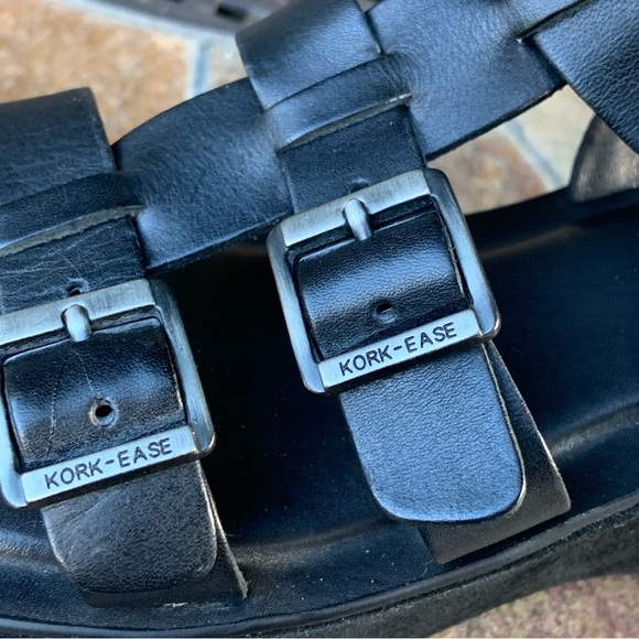 Kork-Ease * Gladiator Black Leather Platform Wedge Sandals - Picture 7 of 8